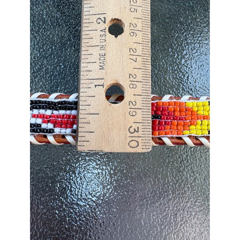 Beaded Leather Western‎ Belt Hand Loomed Laced Cowhide Size 38 Southwestern Red
